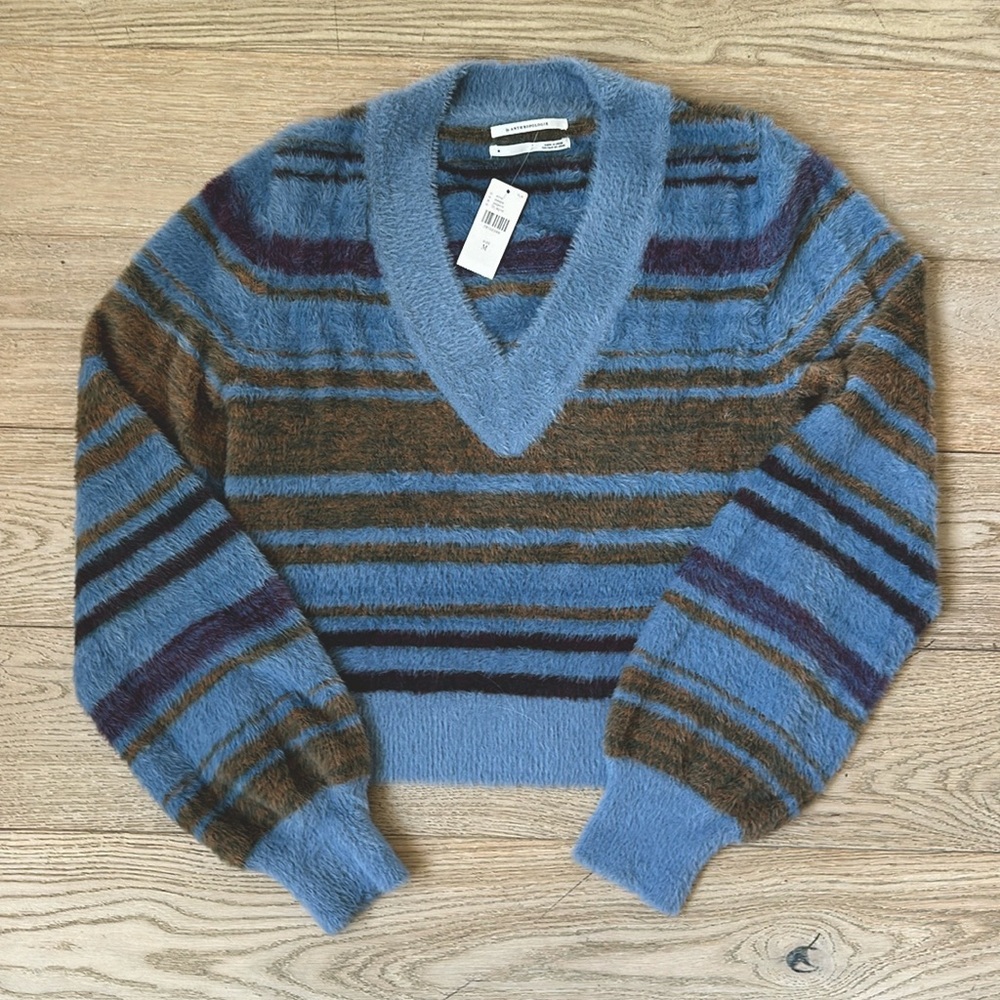 Anthropologie V-Neck cropped eyelash sweater